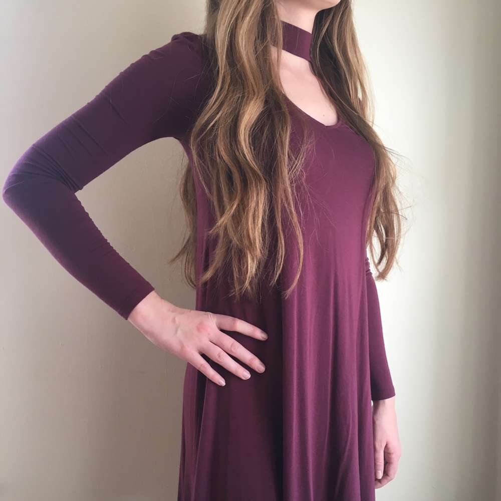 Long Sleeve Maroon Dress with Neck Strap